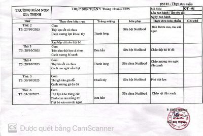 Thực đơn tháng 10